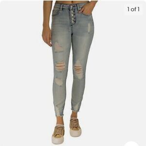 Indigo Rein Women's Blue Denim Distressed High Rise Light Wash Jeans Siz…